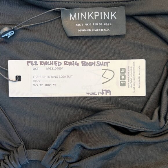 MINKPINK Fez Ruched Ring Bodysuit in Black Women’s Size 4 NWT Retail Price: $79 - Picture 9 of 9